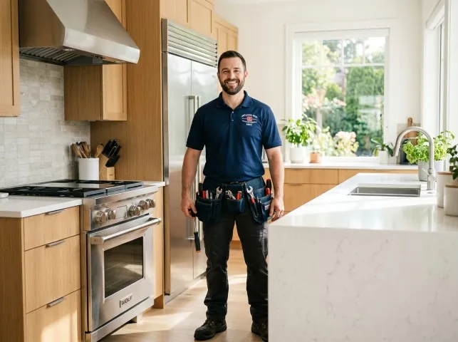 Appliance Repair Hero technician in a Bradfordwoods, PA kitchen after an appliance repair